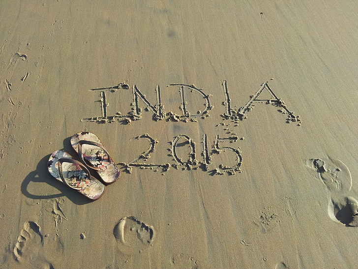 l'Índia, sorra, sabates, vacances, platja