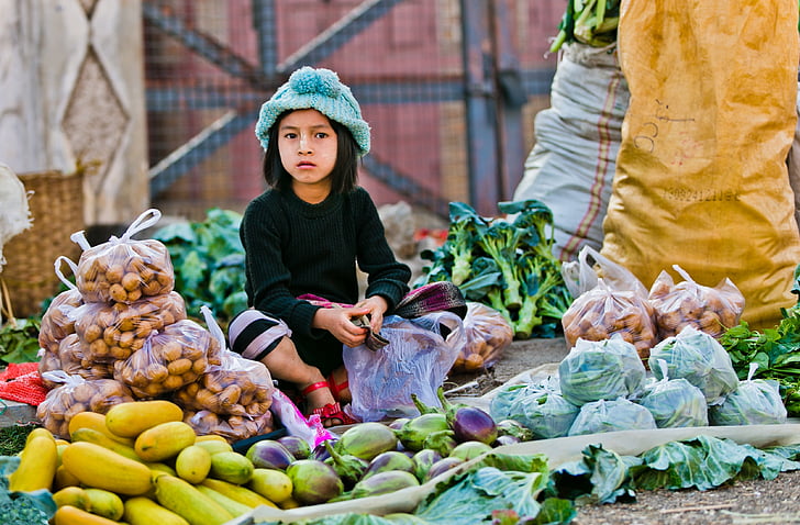 ráno trhu, dieťa predaj, Mjanmarsko, trhu, Ázia, ráno, jedlo