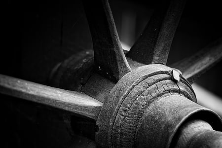 spokes, round, black and white, wood, war, no people, close-up