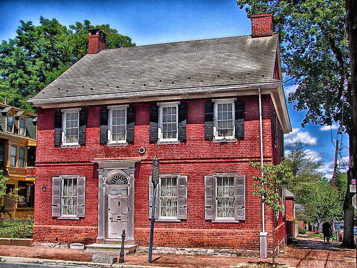 Ланкастер, Пенсильвания, колониальный дом, Ориентир, Исторический, HDR, Архитектура