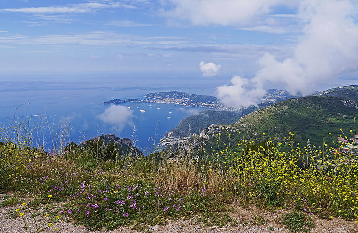 mediterranean, alpine, sea ​​clouds, ascending, coast, cap ferrat, distant view