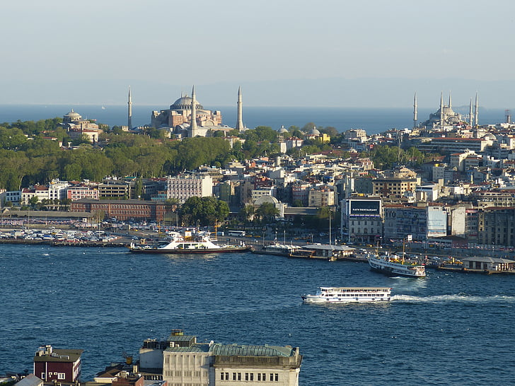 Istanbul, Turkiet, Bosphorus, havet, Outlook, Visa, gamla stan