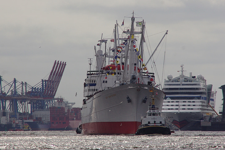 λιμάνι, πλοία, πλοίο, ατμόπλοιο, Αμβούργο, νερό, ναυτικό σκάφος