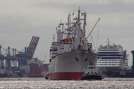 poort, schepen, schip, stoomboot, Hamburg, water, nautische vaartuig