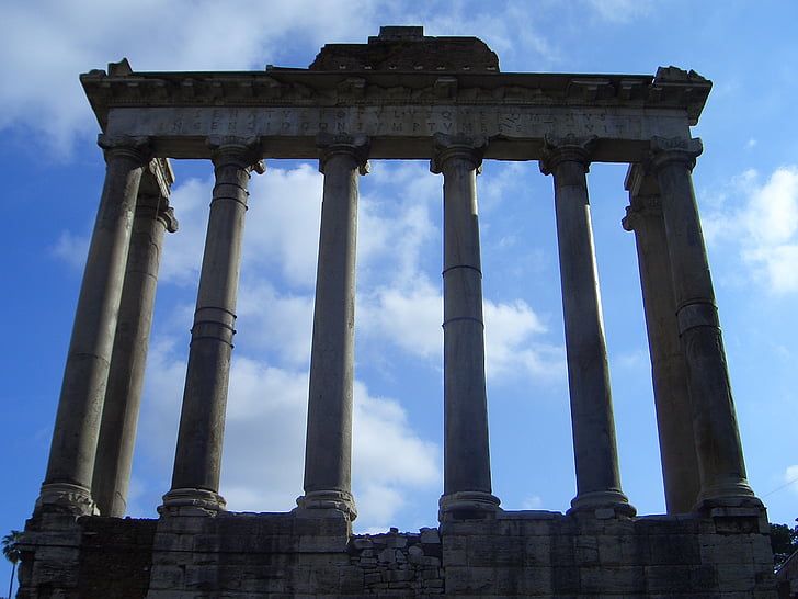 foro romano, colunas, céu, Claro-escuro, Fórum Romano, Roma, arquitetura