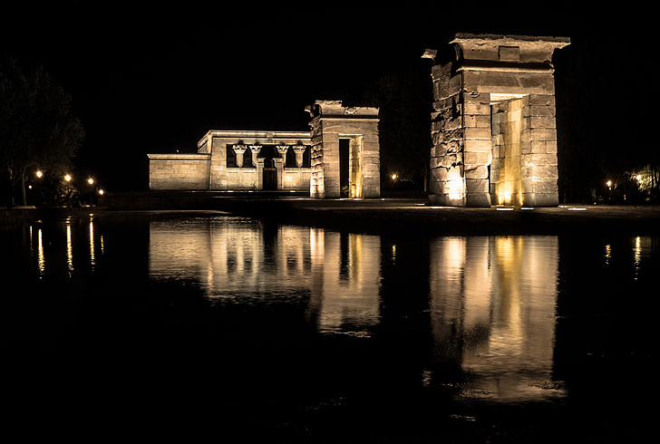 Templo de, Egito, à noite, penumbra, luz, paz, arquitetura