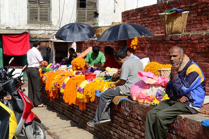 Menschen, Opfer, Kathmandu, Blumen, Nepal