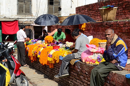 insanlar, kurban, Katmandu, çiçekler, Nepal