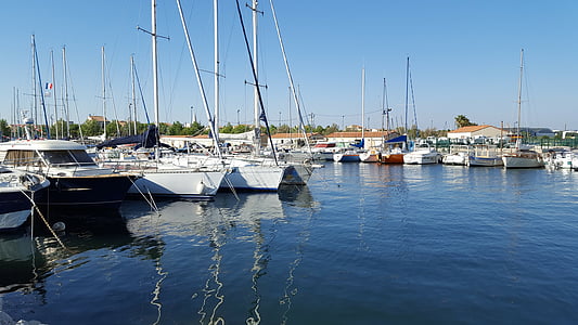 Port, air, langit, perahu, refleksi, Prancis, biru
