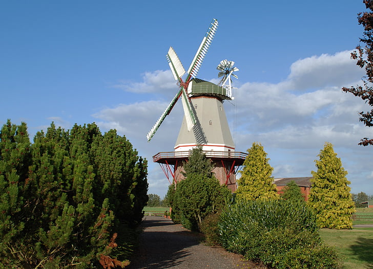 mlin, vetrnica, Spodnja Saška, mešalnik, krilo, Nizozemski vetra mill, nebo