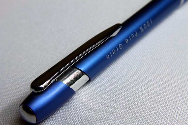 rašiklis, tušinukas, mėlynos spalvos rašikliu, detalus vaizdas, vieno objekto