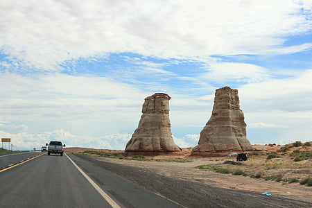 usa, road, desert, dom, wide, rocky towers, loneliness