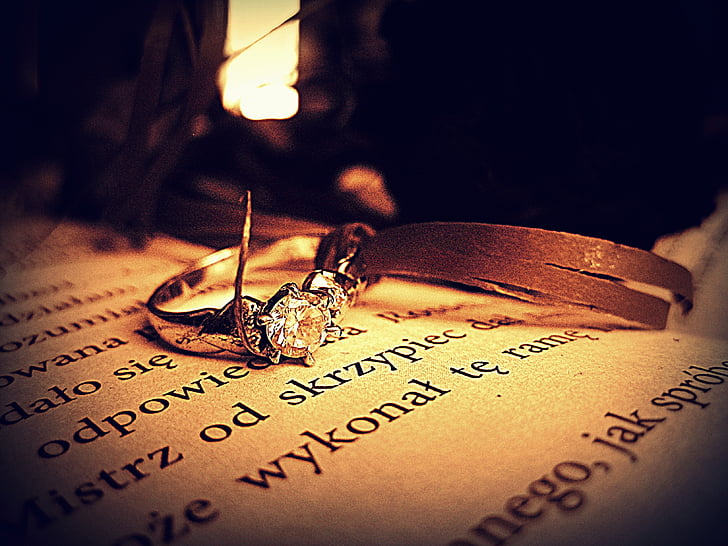 ring, diamond, book, engagement, jewelry, love, romantic