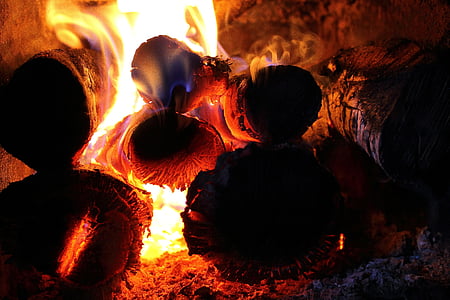 máglya, égő, megégett, tábortűz, közeli kép:, tűz, tűzifa