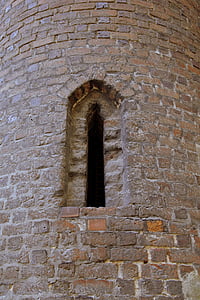 vinduet, tårnet, middelalderen, murstein, gamle, kirke, slottet