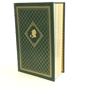 sherlock holmes book, vintage book, leather bound book, white background, fashion, no people, close-up
