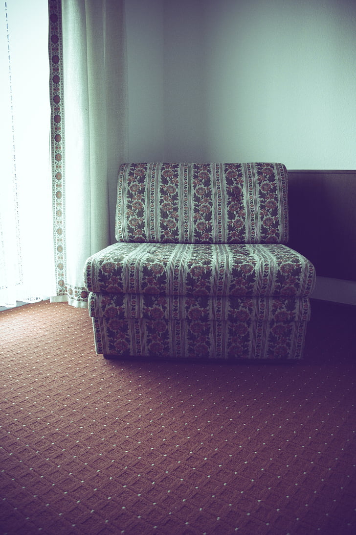 Hotel, stol, retro, jordbærprint, gamle, ærværdige, traditionelt