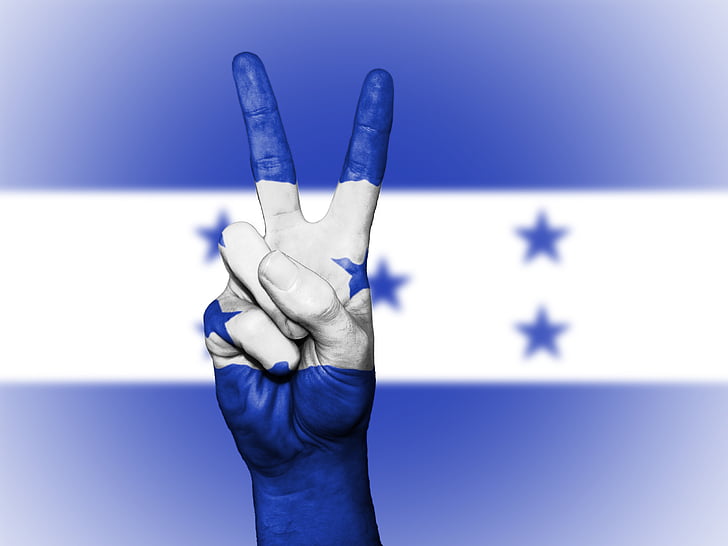 Honduras, fred, hånd, nation, baggrund, banner, farver