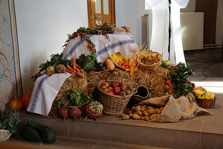 Thanksgiving, kirke, deco, grønnsaker, høst dekorasjon