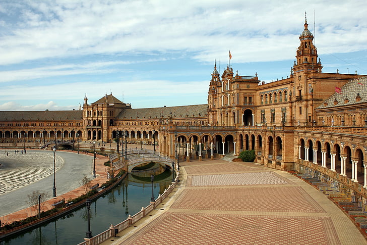 Plaza Españan, Sevillan, Espanja, Euroopan, Maamerkki, arkkitehtuuri, Square