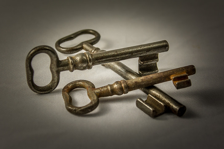 chìa khóa, kim loại, cũ, gần, khóa cửa, sắt, khóa để