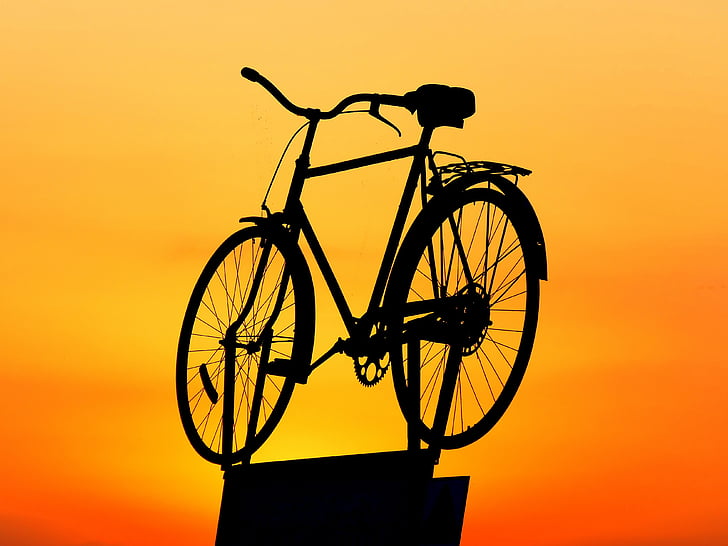 bicicleta, bicicleta, amanecer, al atardecer, silueta, cielo, salida del sol