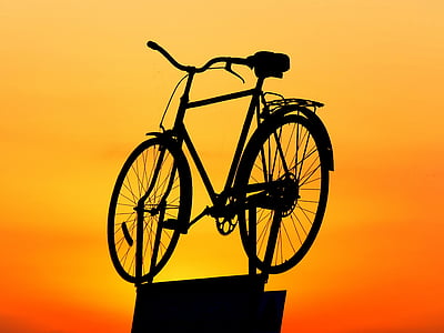 biciclete, biciclete, Dawn, amurg, silueta, cer, Răsărit de soare