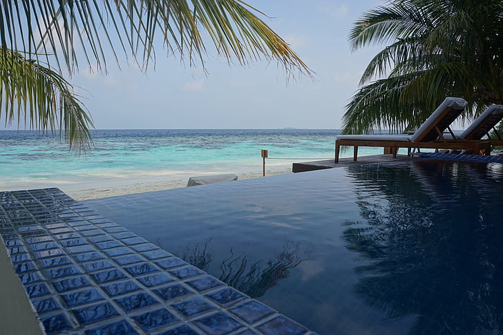 piscina, Infinity, mare, spiaggia, Tropical, Resort, Vacanze