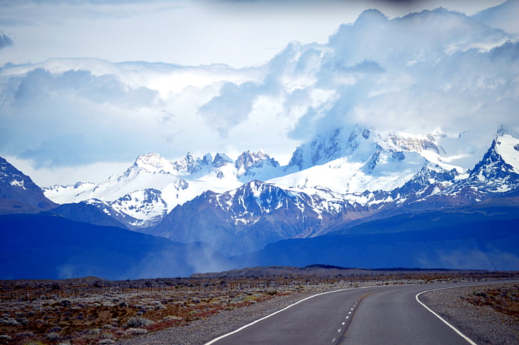 Patagonia, carretera, azul, nubes, inmensidad