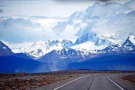 Patagonie, cesta, modrá, mraky, nesmírnost