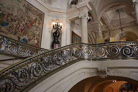 Château de chantilly, ograja, stopnišče, Francija, arhitektura, bogato okrašen, arhitekturne stolpec