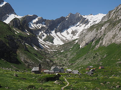 Säntis, Bergdorf, meglisalp, Alpių kaimas, Appenzell, Innerrhoden, alpstein regionas