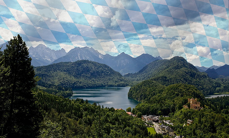 bavaria, nature, germany, landscape, mountains, sky, flag