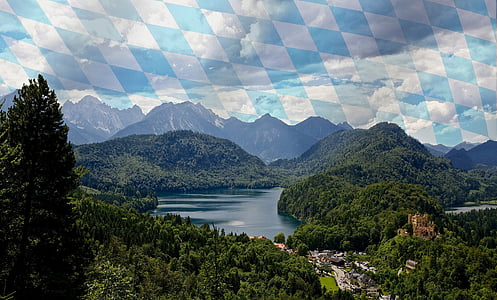 Βαυαρία, φύση, Γερμανία, τοπίο, βουνά, ουρανός, σημαία
