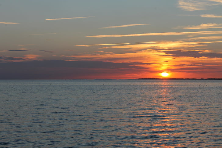 mer Baltique, mer, coucher de soleil, Or, nature, eau, Dim
