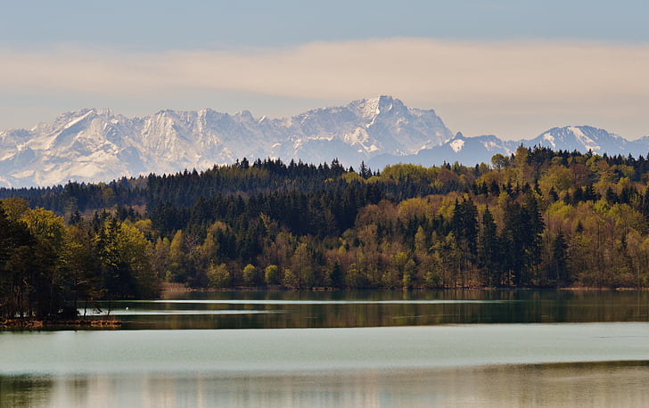 paisagem, Lago de Páscoa, Iffeldorf, romântico, montanhas, água, natureza