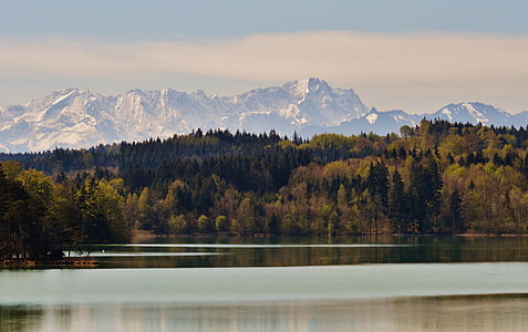 landskapet, påske lake, iffeldorf, romantisk, fjell, vann, natur