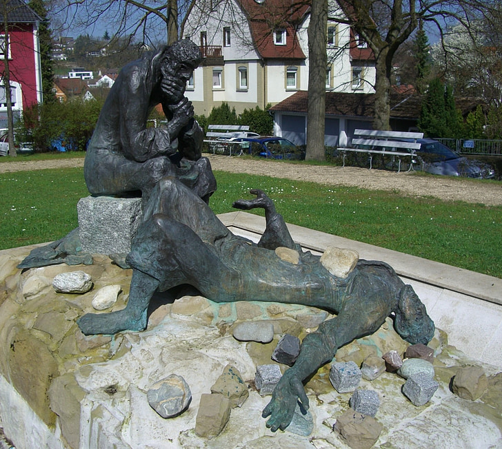 Stephen van saulus fontein, brons, winnaar aas, Wasseralfingen, Württemberg
