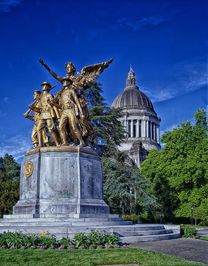 Статуя, Памятник, Стейтхаус, здание Капитолия, Олимпия, Вашингтон, HDR