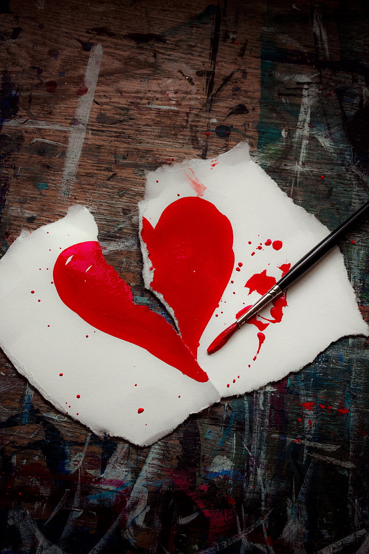 gebrochenes Herz, rot, Herz, Liebe, gebrochen, Valentine, Symbol