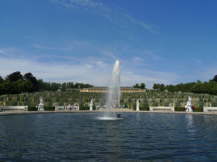 Sanssouci, Potsdamas, parkas, fontanas, Architektūra, rūmai, paminklas