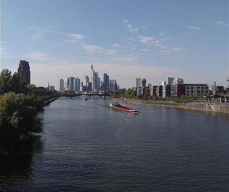 Frankfurt am main-Tyskland, City, skyline, arkitektur, Town center, skyskraber