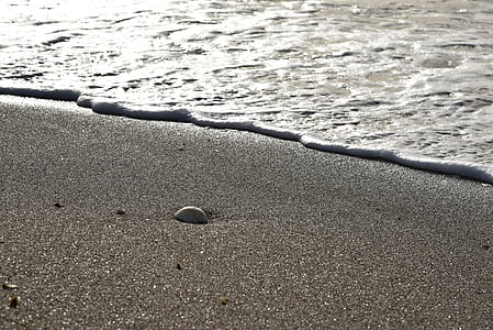 Sand, sten, våg, skum, havet, stranden, naturen