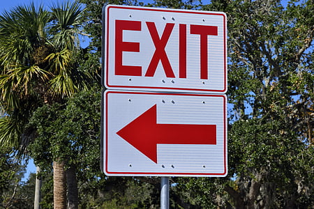 exit sign, sign, symbol, white, red, arrow, direction