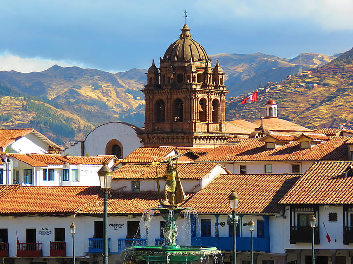 Cusco, landskap, staden, tak, kyrkan, arkitektur, Europa