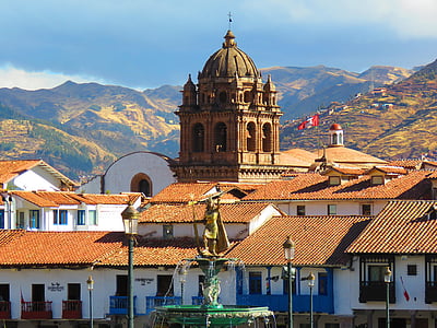 cusco, ภูมิทัศน์, เมือง, หลังคา, คริสตจักร, สถาปัตยกรรม, ยุโรป