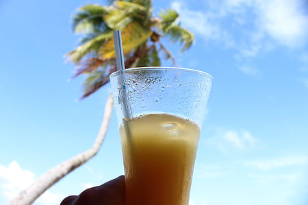 palm, drink, soft drink, straw, sky, clouds, drinks