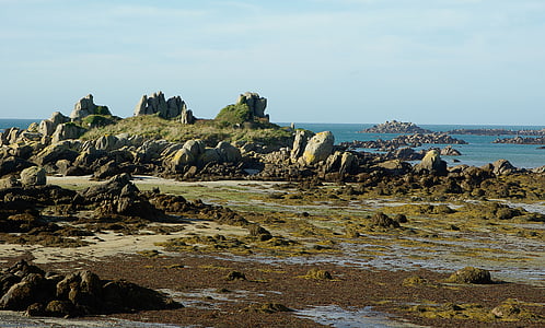normandy, chausey island, granite, rocks, low tide
