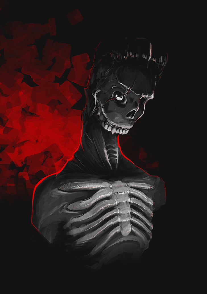 dark red, skeleton, digital, figure, bone, dark, horror