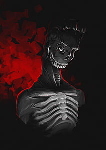 tamsiai raudona, skeletas, skaitmeninis, paveikslas, kaulų, tamsus, siaubo